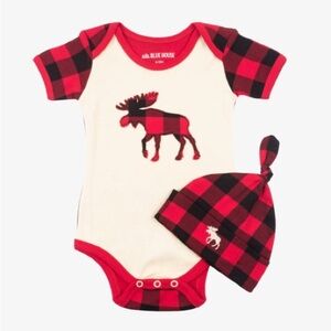 Moose Red Plaid Onesie with Matching Hat and Book 3-6 months NWT